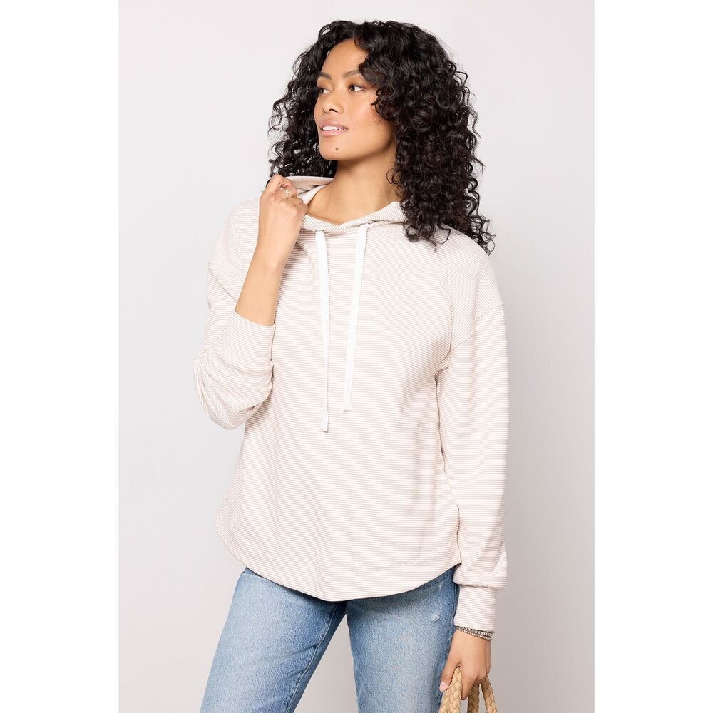 Evereve Hoodie Sweatshirt Alana Brushed‎ Neutralstripe Cream Large
